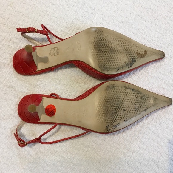 ZARA Women's Red Croc Embossed Slingback Heels Pointed Toe Stiletto Pumps Sz 36 - Picture 6 of 6